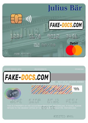 Switzerland Julius Baer Group AG mastercard template in PSD format