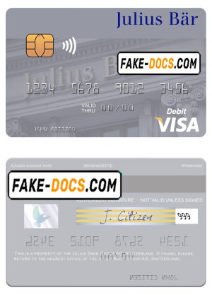 Switzerland Julius Baer Group AG visa debit card template in PSD format