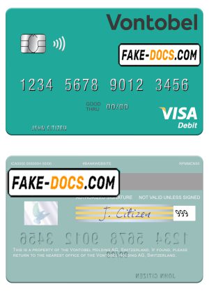 Switzerland Vontobel Holding AG visa debit card template in PSD format