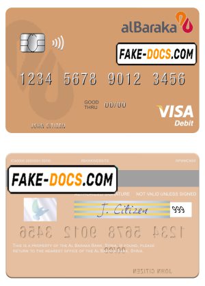 Syria Al Baraka Bank visa debit card template in PSD format Syria Al Baraka Bank visa debit card template in PSD format