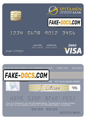 Tajikistan Spitamen Bank visa debit card template in PSD format Tajikistan Spitamen Bank visa debit card template in PSD format
