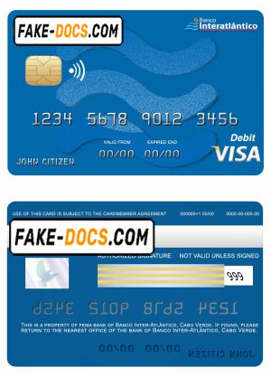 Cabo Verde Banco Inter-Atlântico bank visa card template in PSD format, fully editable