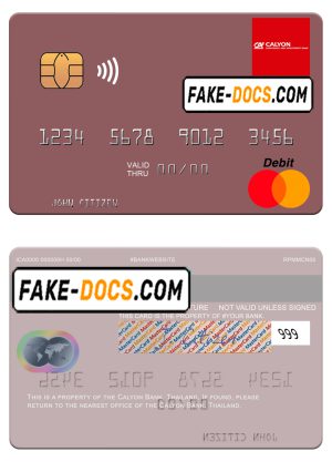 Thailand Calyon Bank mastercard template in PSD format