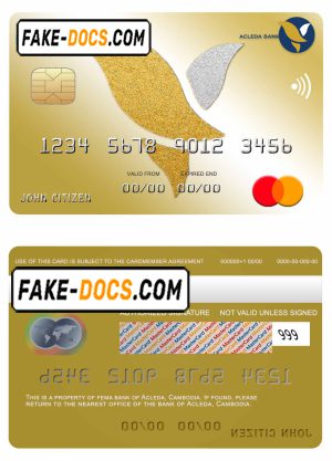 Cambodia Acleda bank mastercard template in PSD format, fully editable
