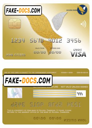 Cambodia Acleda bank visa card template in PSD format, fully editable