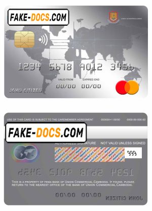 Cambodia Union Commercial bank mastercard credit card template in PSD format, fully editable