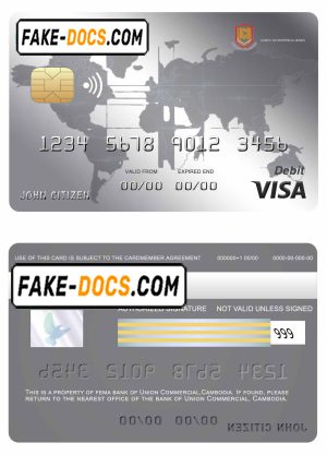 Cambodia Union Commercial bank visa credit card template in PSD format, fully editable