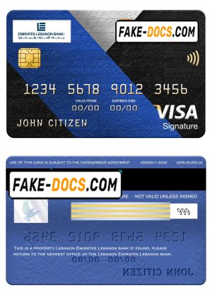 Lebanon Emirates Lebanon bank visa signature card, fully editable template in PSD format Lebanon Emirates Lebanon bank visa signature card, fully editable template in PSD format