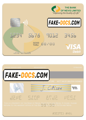 Saint Kitts and Nevis Bank of Nevis visa debit card template in PSD format