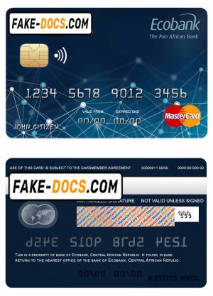 Central African Republic Ecobank mastercard template in PSD format, fully editable