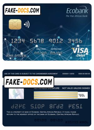 Central African Republic Ecobank visa card template in PSD format, fully editable