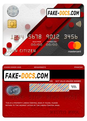 Liberia Central bank mastercard, fully editable template in PSD format