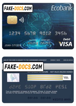 Chad Ecobank visa credit card template in PSD format, fully editable