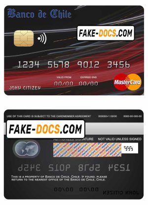 Chile Banco de Chile bank mastercard credit card template in PSD format, fully editable