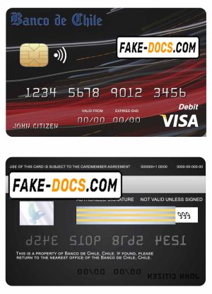 Chile Banco de Chile bank visa credit card template in PSD format, fully editable