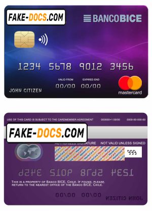 Chile BICE bank mastercard credit card template in PSD format, fully editable
