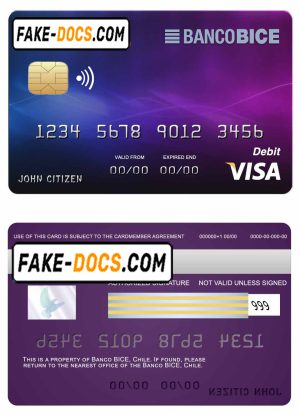 Chile BICE bank visa credit card template in PSD format, fully editable