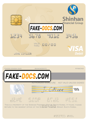 South Korea Shinhan Financial Group visa debit card template in PSD format