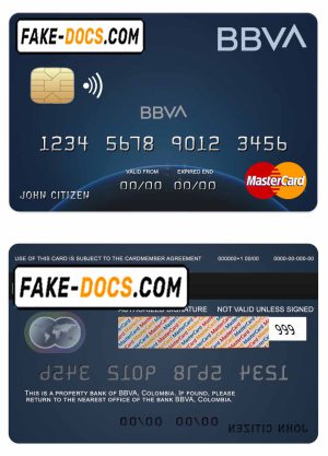 Colombia BBVA bank mastercard credit card template in PSD format, fully editable