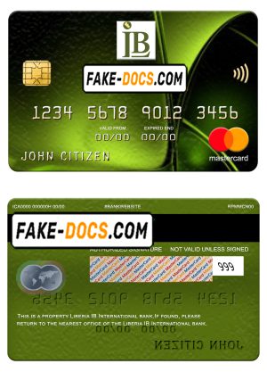 Liberia IB International bank mastercard, fully editable template in PSD format