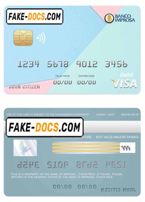 Costa Rica Improsa bank visa credit card template in PSD format, fully editable Costa Rica Improsa bank visa credit card template in PSD format, fully editable