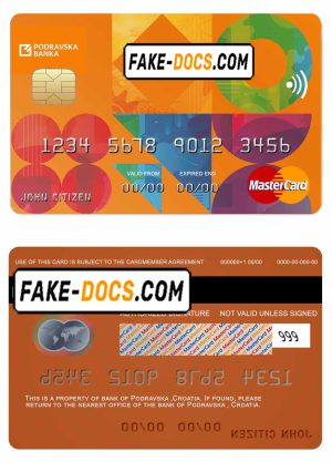 Croatia Podravska bank mastercard credit card template in PSD format, fully editable