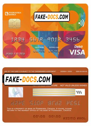 Croatia Podravska bank visa credit card template in PSD format, fully editable
