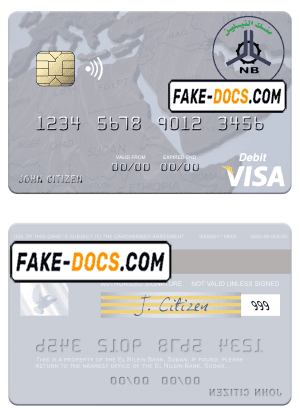 Sudan El Nilein Bank visa debit card template in PSD format