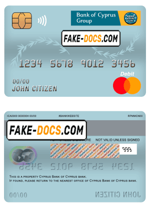 Cyprus Bank of Cyprus bank mastercard debit card template in PSD format, fully editable