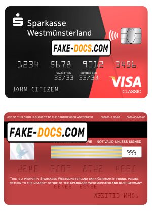 Germany Sparkasse Westmunsterland bank visa classic card template in PSD format, fully editable