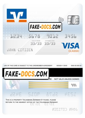 Germany Volksbank Jever bank visa classic card template in PSD format, fully editable