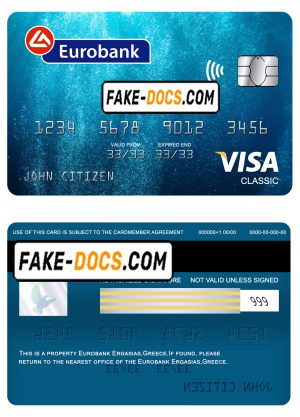 Greece Eurobank Ergasias bank visa classic card template in PSD format, fully editable Greece Eurobank Ergasias bank visa classic card template in PSD format, fully editable