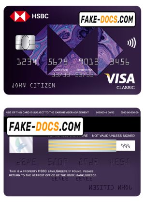 Greece HSBC bank visa classic card template in PSD format, fully editable Greece HSBC bank visa classic card template in PSD format, fully editable