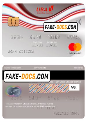 Guinea UBA bank mastercard template in PSD format, fully editable