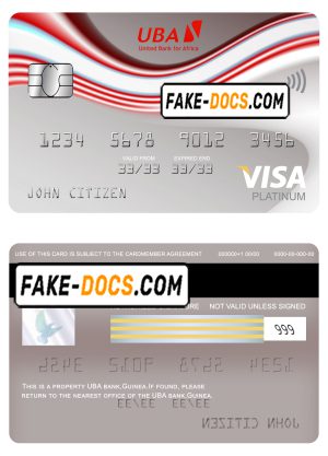 Guinea UBA bank visa platinum card template in PSD format, fully editable