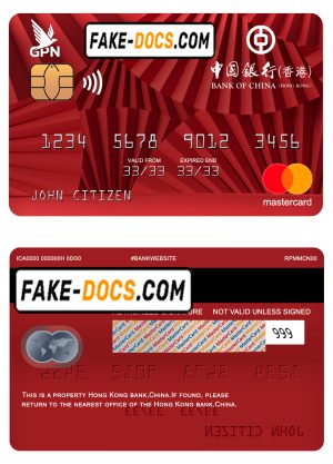 Hong Kong Bank of China mastercard template in PSD format, fully editable