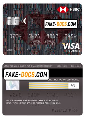 Hong Kong HSBC bank visa classic card, fully editable template in PSD format