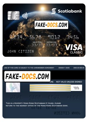 Hong Kong Scotiabank visa classic card, fully editable template in PSD format