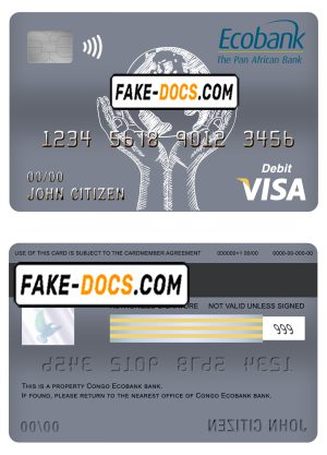 Congo Ecobank bank visa card debit card template in PSD format, fully editable Congo Ecobank bank visa card debit card template in PSD format, fully editable