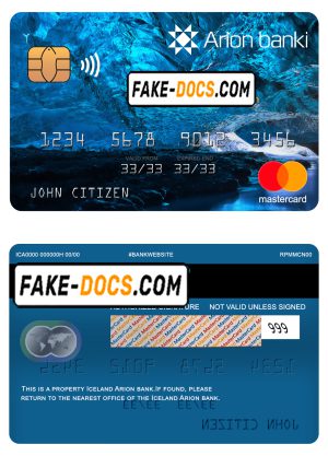 Iceland Arion bank mastercard, fully editable template in PSD format Iceland Arion bank mastercard, fully editable template in PSD format