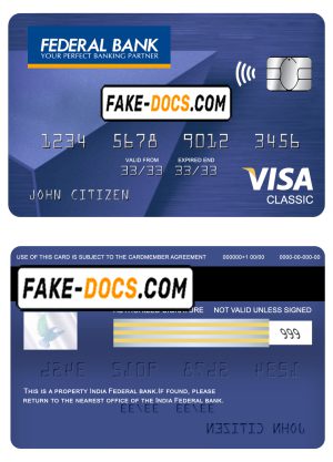 India Federal bank visa classic card, fully editable template in PSD format India Federal bank visa classic card, fully editable template in PSD format