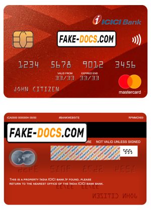 India ICICI bank mastercard, fully editable template in PSD format