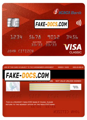 India ICICI bank visa classic card, fully editable template in PSD format