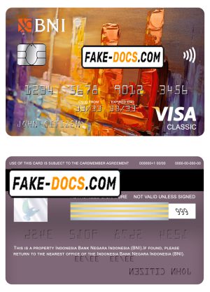 Indonesia bank Negara Indonesia (BNI) bank visa classic card, fully editable template in PSD format Indonesia bank Negara Indonesia (BNI) bank visa classic card, fully editable template in PSD format