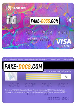 Indonesia bank Rakyat Indonesia (BRI) bank visa classic card, fully editable template in PSD format Indonesia bank Rakyat Indonesia (BRI) bank visa classic card, fully editable template in PSD format
