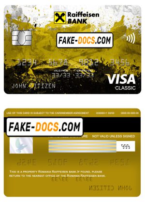 Romania Raiffeisen bank visa classic card, fully editable template in PSD format
