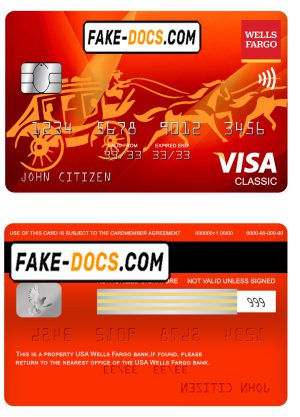 USA Wells Fargo bank visa classic card, fully editable template in PSD format