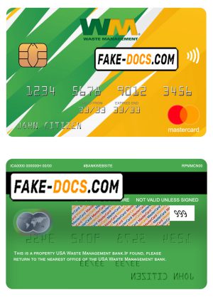 USA Waste Management bank mastercard, fully editable template in PSD format