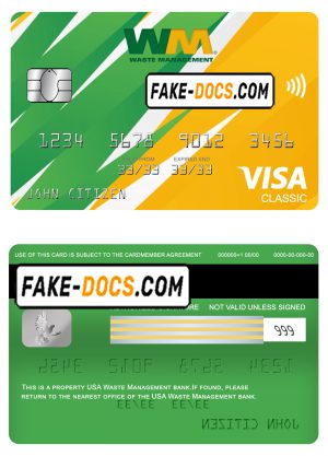 USA Waste Management bank visa classic card, fully editable template in PSD format