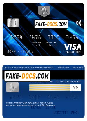 USA USAA bank visa signature card, fully editable template in PSD format